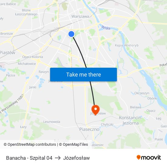 Banacha - Szpital 04 to Józefosław map