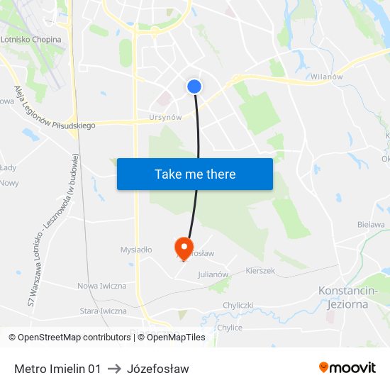 Metro Imielin 01 to Józefosław map