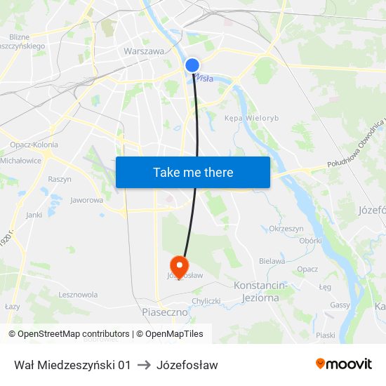 Wał Miedzeszyński to Józefosław map