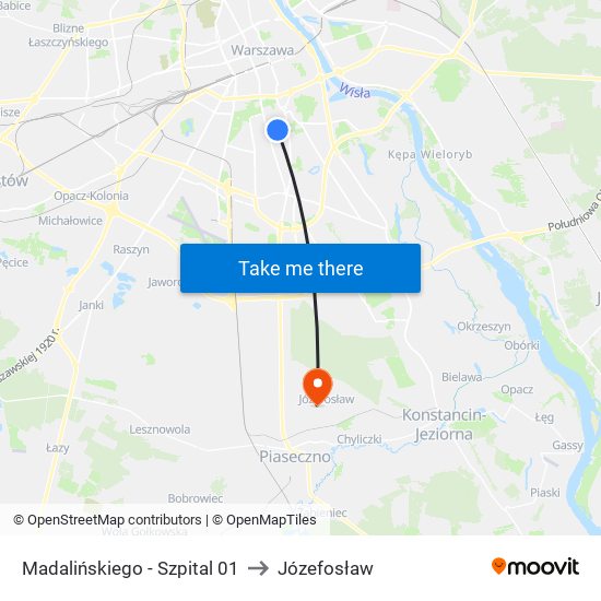 Madalińskiego - Szpital 01 to Józefosław map