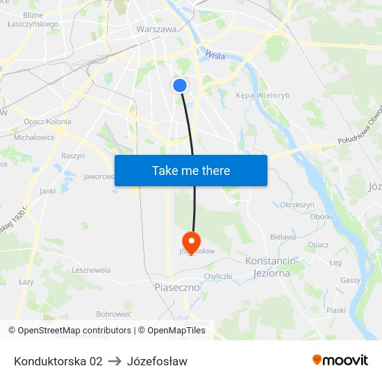 Konduktorska to Józefosław map