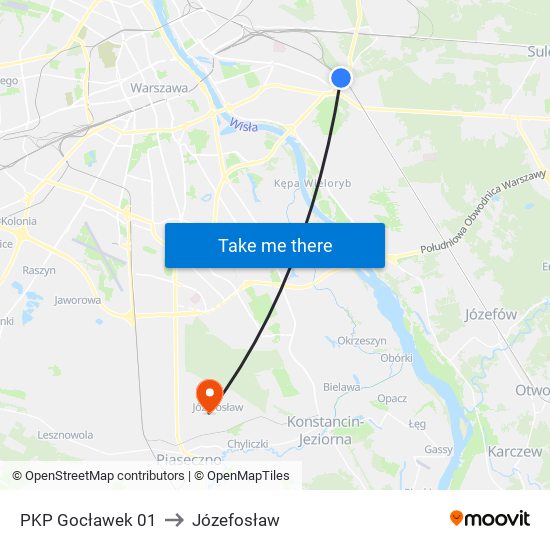 PKP Gocławek to Józefosław map