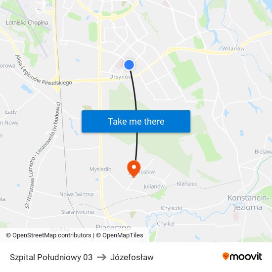 Szpital Południowy 03 to Józefosław map