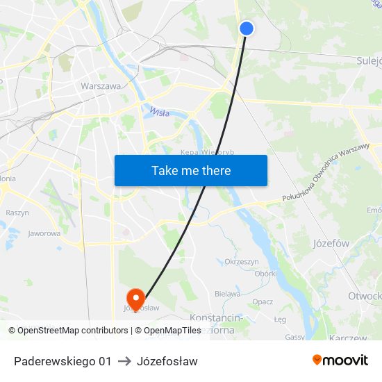 Paderewskiego 01 to Józefosław map