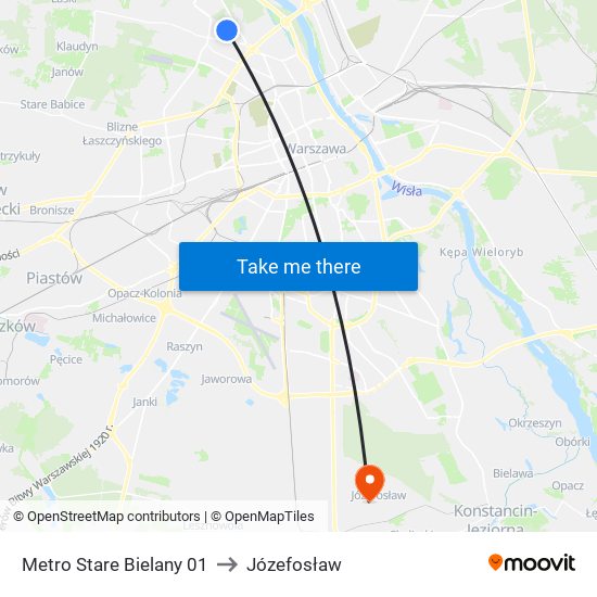 Metro Stare Bielany 01 to Józefosław map