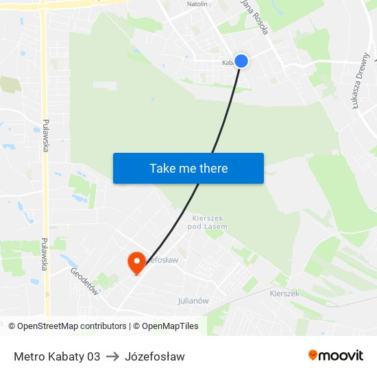 Metro Kabaty 03 to Józefosław map