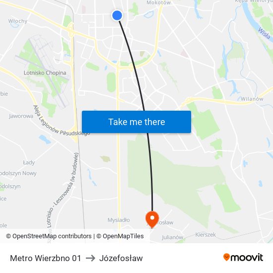 Metro Wierzbno to Józefosław map