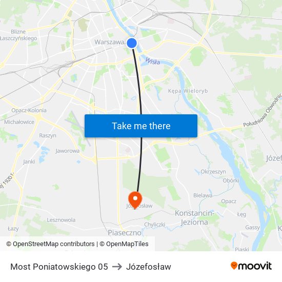 Most Poniatowskiego to Józefosław map