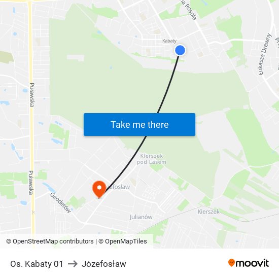 Os. Kabaty 01 to Józefosław map