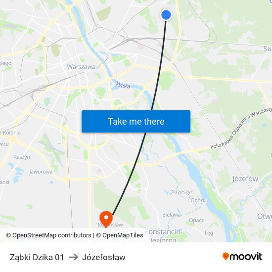 Ząbki Dzika 01 to Józefosław map