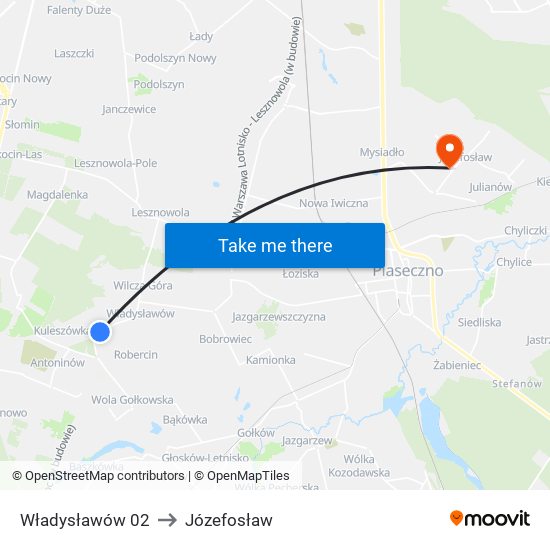 Władysławów to Józefosław map