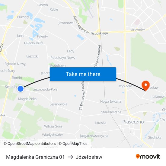 Magdalenka Graniczna to Józefosław map