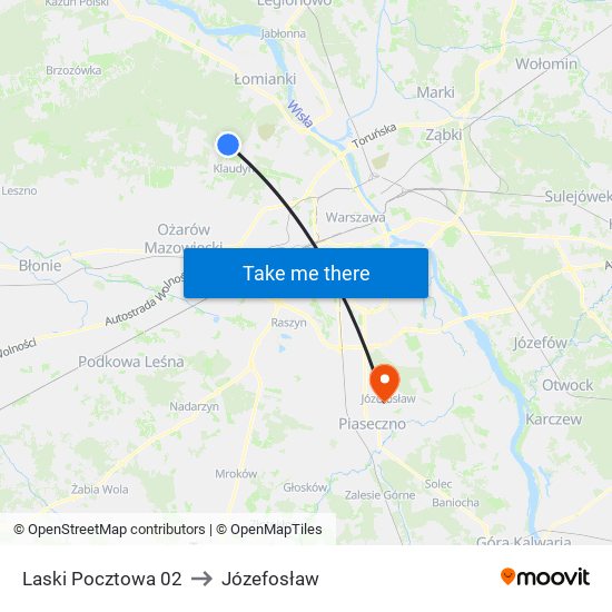 Laski Pocztowa to Józefosław map