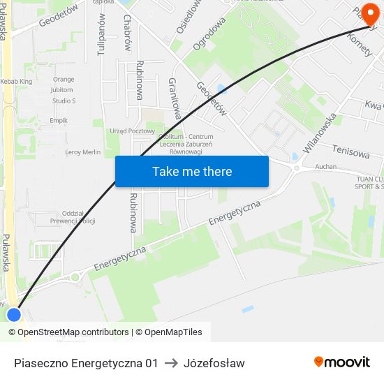 Piaseczno Energetyczna 01 to Józefosław map