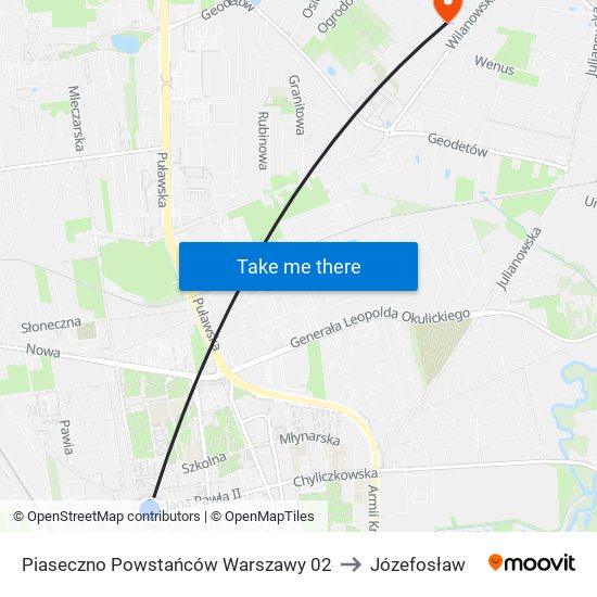 Piaseczno Powstańców Warszawy to Józefosław map