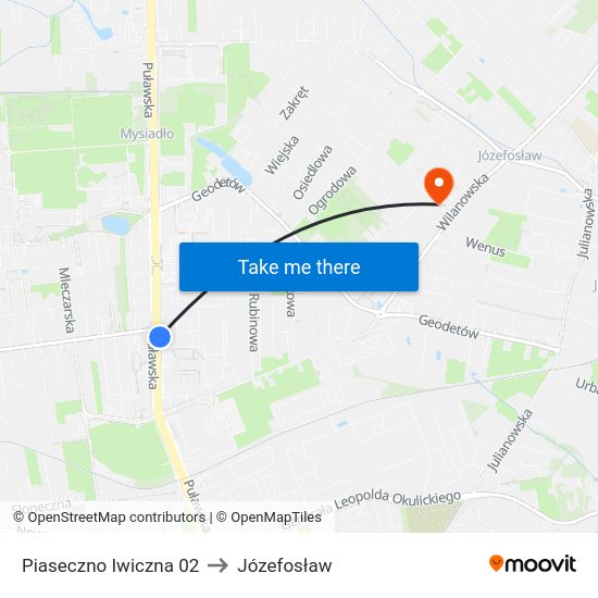 Piaseczno Iwiczna to Józefosław map