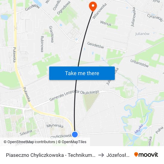 Piaseczno Chyliczkowska-Technikum to Józefosław map