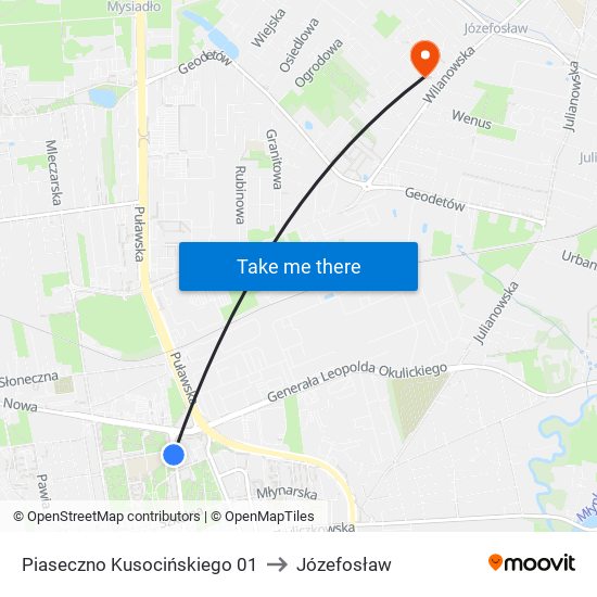 Piaseczno Kusocińskiego 01 to Józefosław map