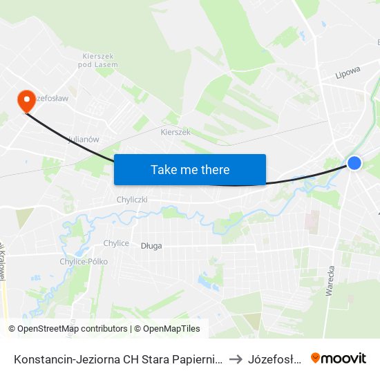 Konstancin-Jeziorna CH Stara Papiernia to Józefosław map