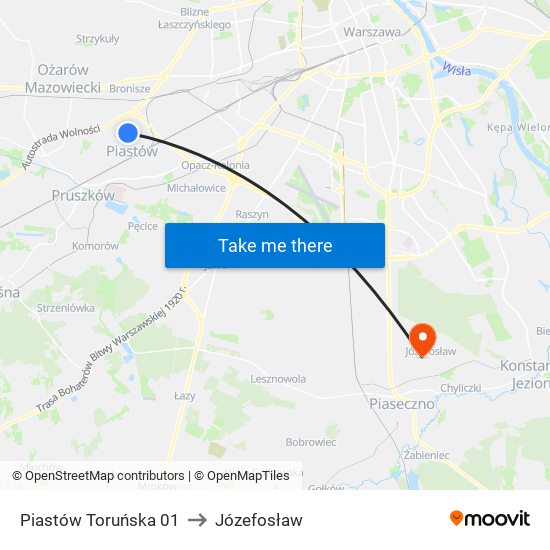 Piastów Toruńska 01 to Józefosław map