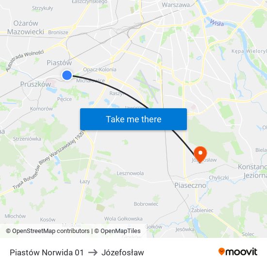 Piastów Norwida to Józefosław map