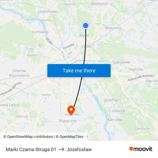 Marki Czarna Struga to Józefosław map