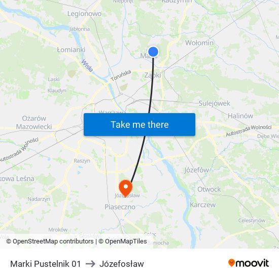 Marki Pustelnik to Józefosław map