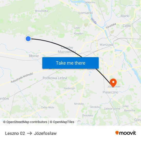 Leszno to Józefosław map