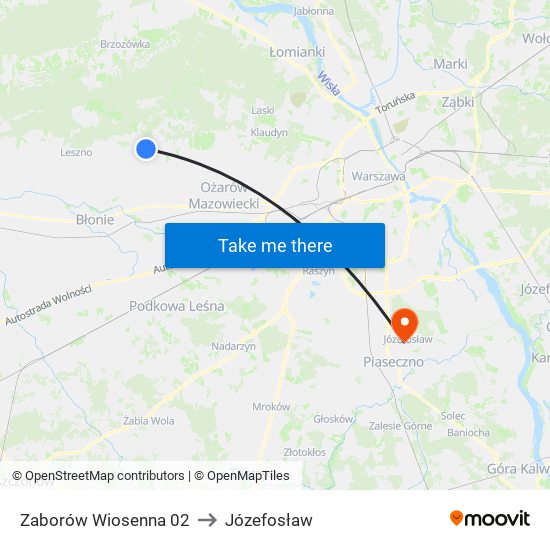 Zaborów Wiosenna 02 to Józefosław map