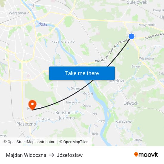 Majdan Widoczna to Józefosław map