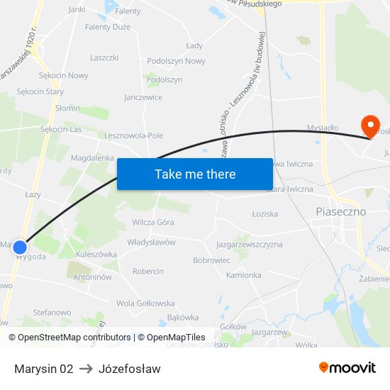 Marysin to Józefosław map