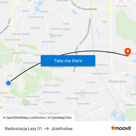 Radiostacja Łazy 01 to Józefosław map