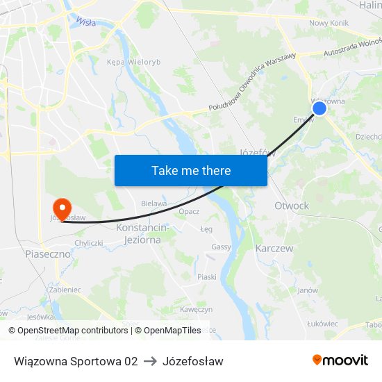 Wiązowna Sportowa 02 to Józefosław map