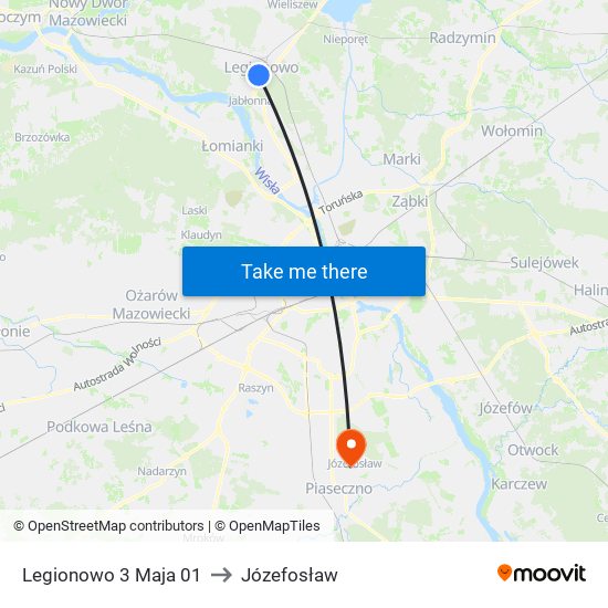 Legionowo 3 Maja to Józefosław map