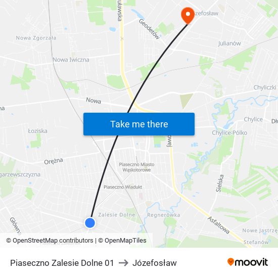 Piaseczno Zalesie Dolne to Józefosław map