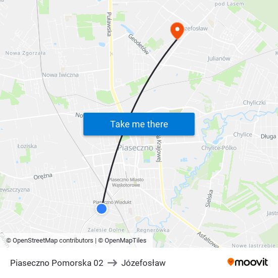 Piaseczno Pomorska 02 to Józefosław map