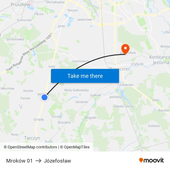 Mroków to Józefosław map