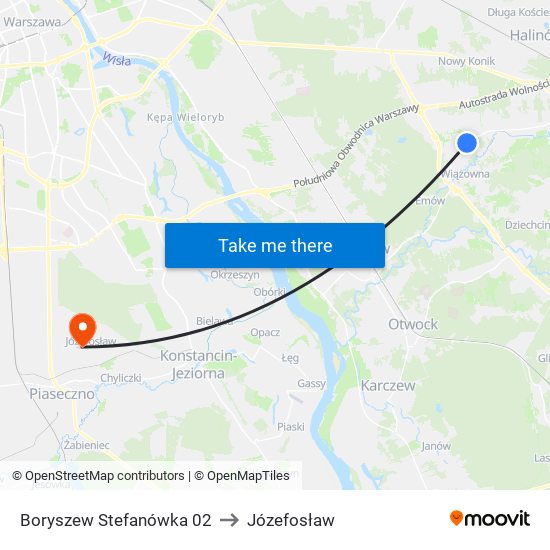 Boryszew Stefanówka 02 to Józefosław map