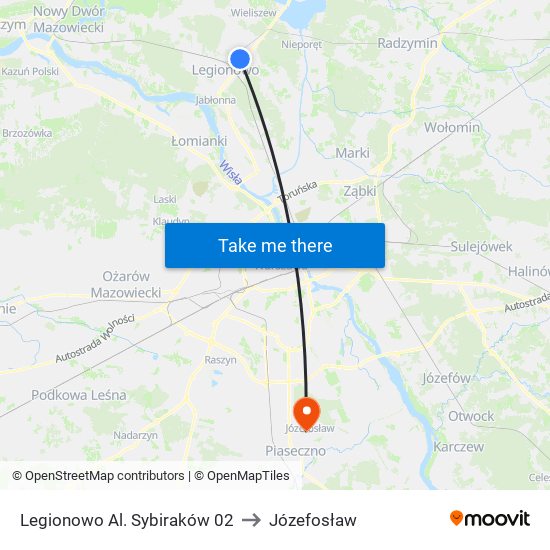 Legionowo Al. Sybiraków to Józefosław map