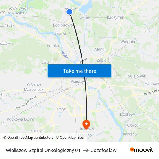 Wieliszew Szpital Onkologiczny to Józefosław map