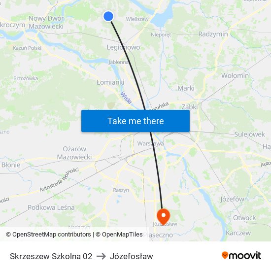 Skrzeszew Szkolna to Józefosław map