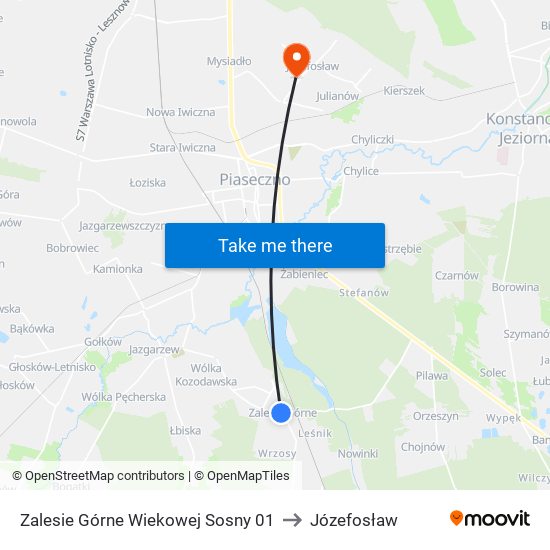 Zalesie Górne Wiekowej Sosny 01 to Józefosław map