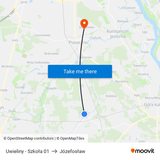 Uwieliny - Szkoła 01 to Józefosław map