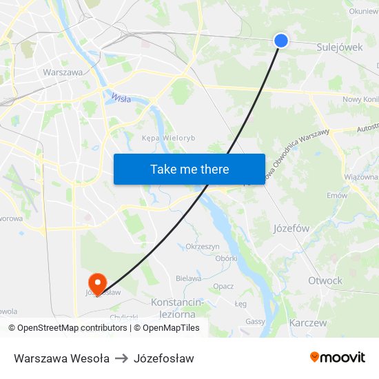 Warszawa Wesoła to Józefosław map