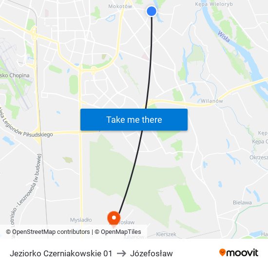 Jeziorko Czerniakowskie to Józefosław map