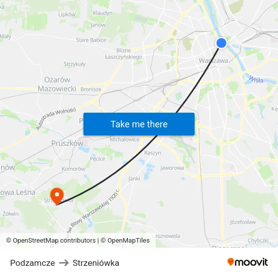 Podzamcze to Strzeniówka map