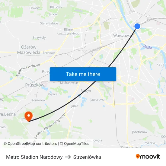 Metro Stadion Narodowy to Strzeniówka map