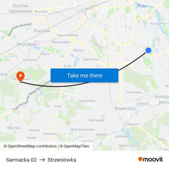 Sarmacka to Strzeniówka map