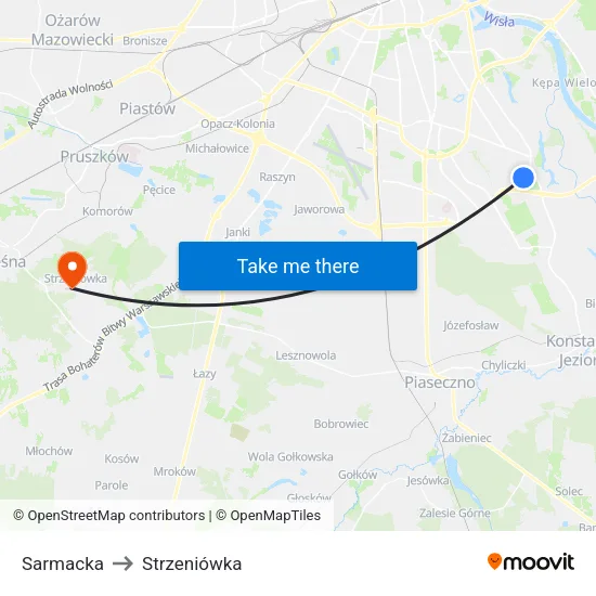 Sarmacka to Strzeniówka map