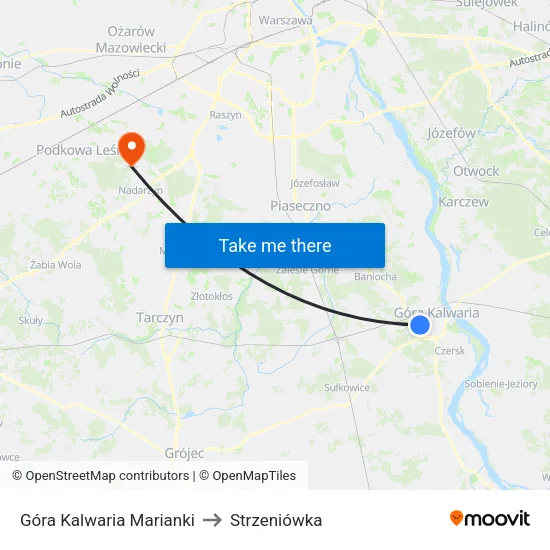 Góra Kalwaria Marianki to Strzeniówka map